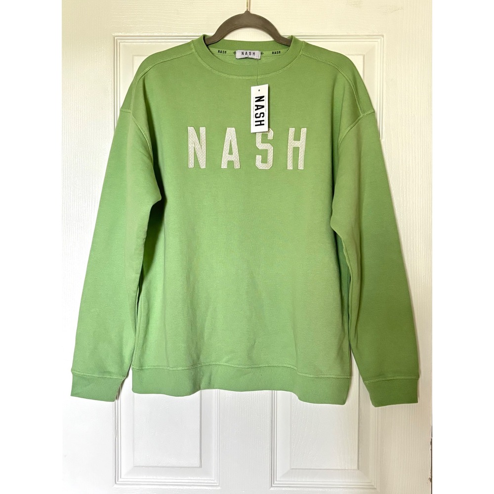NASH Collection Lucy Embroidered Crewneck Sweatshirt Green Mist Size Small NWT